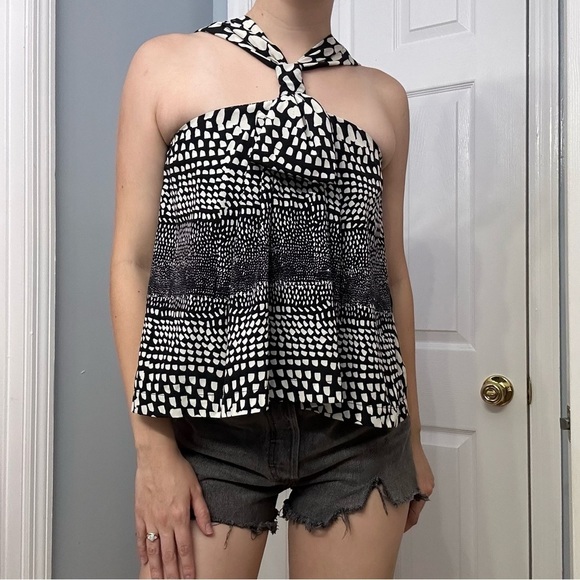 Hunter Bell Blouse Halter Ruffle Black White Dainty Size Extra Small - Picture 1 of 6